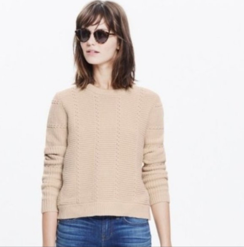 Madewell Women Sweater Pullover Size Medium Cotton Blend Rn 77388 Beige